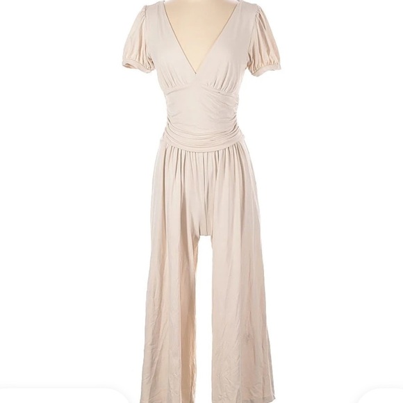 Susana Monaco Gathered Jumpsuit Wide Leg Blanched Almond M - Picture 5 of 5